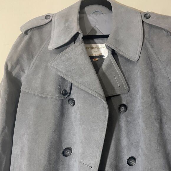 Jeffrey Banks For Lakeland Mens Coat 42L Gray Ultra Suede Double Breasted Trench - Picture 13 of 16
